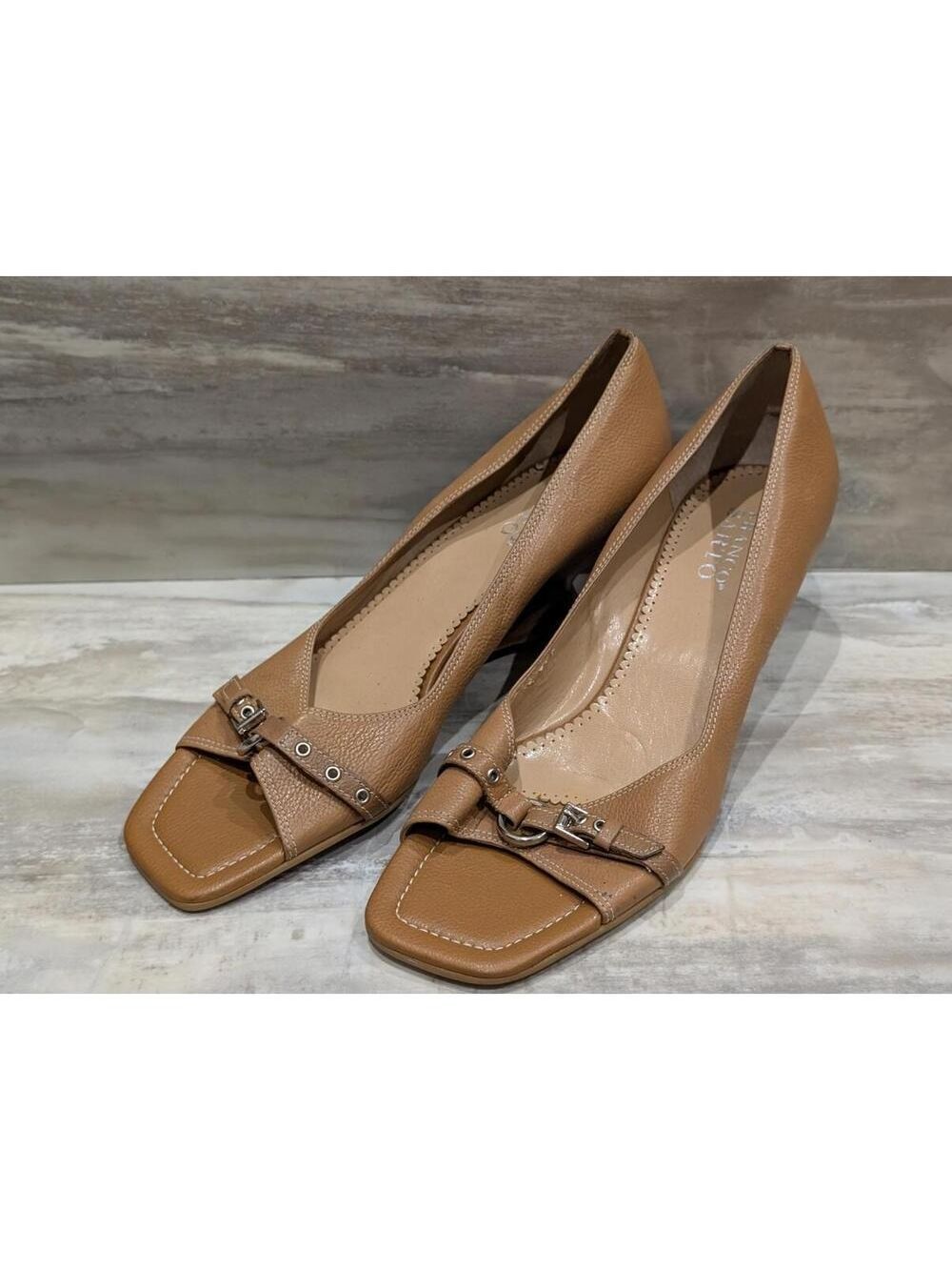 Franco Sarto Women's Tan Leather Buckle Accent Pumps 10M